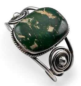 Older Native American Sterling Silver Green Turquoise Cuff Bracelet