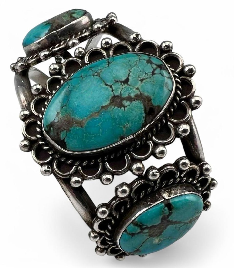 Native American Sterling Silver Turquoise Cuff Bracelet (1 of 8)