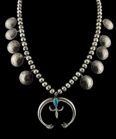 Navajo Sterling Silver Buffalo Nickel Squash Blossom Necklace