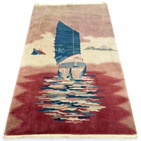 Pictorial Chinese Art Deco Nichols Rug, Chinese Junk Ship