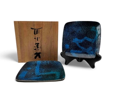 Hiroaki Ota, Set Of Japanese Modernist Mid Century Modern Enamel Cloisonne Dishes Or Coasters