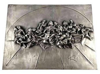 After Salvador Dali, The Last Supper, Silver Edition Bronze Bas Relief Sculpture