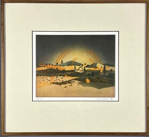 Yellow Rainbow, Print, Manner of Eyvind Earle, Signed Franke