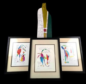 Brian Andreas (American, 20th C.) "Storypeople" Wood Sculpture & Signed Prints