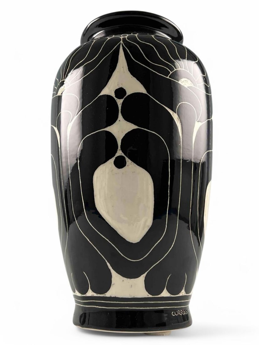 Nelson & Ronald Curras (Cuba/Florida, 20th C.) Modern Art Pottery Relief Carved And Glazed Vase (1 of 8)