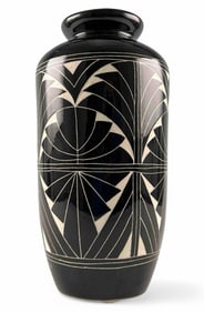 Nelson & Ronald Curras (Cuba/Florida, 20th C.) Modern Art Pottery Relief Carved And Glazed Vase