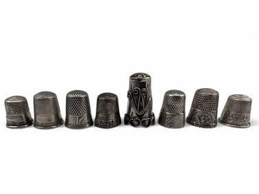 Grouping Vintage & Antique Sterling Silver Thimbles