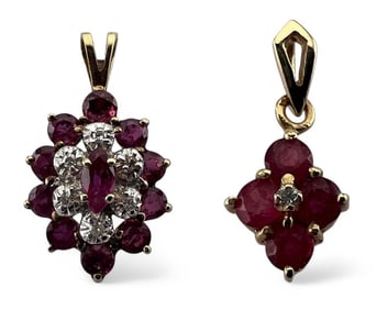 Two 14K Ruby Diamond Pendants
