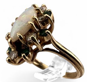 14K Opal Emerald White Sapphire Ring