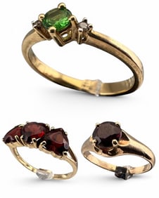 Three 10K Garnet Rings