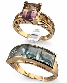 Two 10K Rings, Ametrine & Blue Topaz