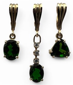 Three 14K Chrome Diopside Pendants