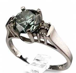 14K Blue Moissanite & Diamond Ring