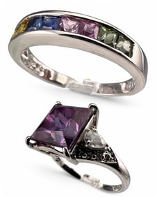 Two 10K Purple & Multicolored Sapphire Rings