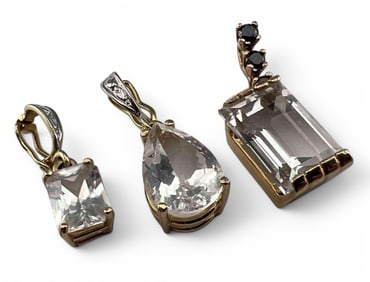 Three 14K White Topaz Pendants