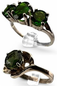 Two 14K White Gold Chrome Diopside Rings
