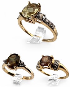 Three 10K Topaz & Tourmaline Rings