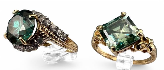 Two 10K Blue Moissanite Rings