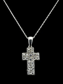 14K White Gold Cross Necklace