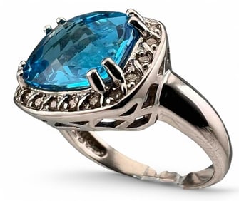 14K Blue Topaz Diamond Ring