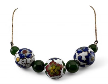 Cloisonne Bead Necklace With 14K Chain