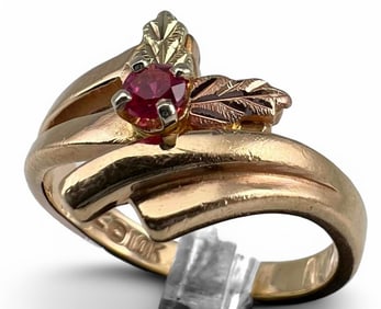 10K Ruby Black Hills Gold Holly Ring