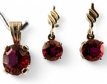 14K Ruby Pendant & Earrings