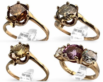 Four 10K Moissanite Rings