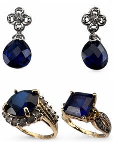 10K Blue Sapphire Rings & Earrings
