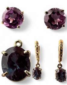 14K Purple Sapphire Earrings & Pendant