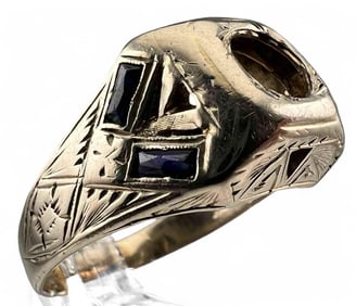18K White Gold Sapphire Art Deco Men's Ring