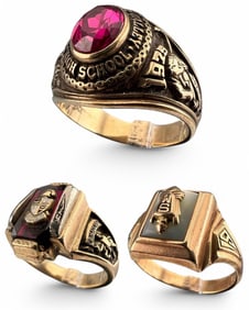 Three 10K California Class Rings, Two With Rubies