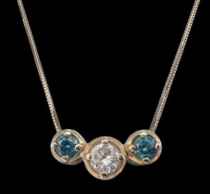 14K Irradiated Blue Diamond Slider Necklace
