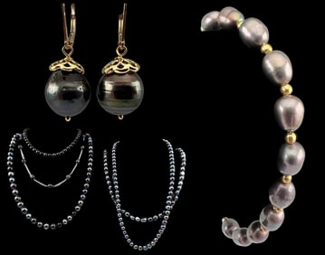 Grouping Of Black Freshwater Pearl Jewelry