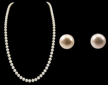 14K Pearl Necklace & Earrings