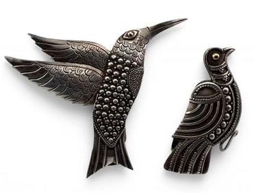 Sterling Silver Hummingbird & Dove Brooches