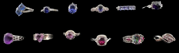 Lot Of Gem Set Sterling Silver Rings, Including Amethyst, Mystic Topaz, Tanzanite