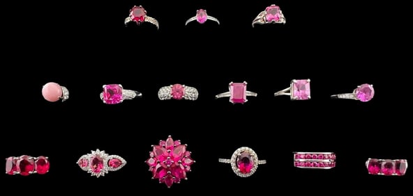 Lot Of Pink Gem Set Sterling Silver Jewelry, Including Pink Sapphires