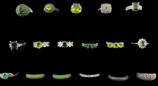 Grouping Of Gem Set Sterling Silver Rings Including Peridot, Chrome Diopside