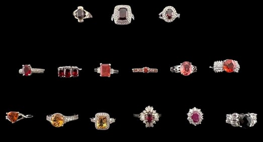 Lot Of Gem Set Sterling Silver Rings Including Sapphire, Garnet