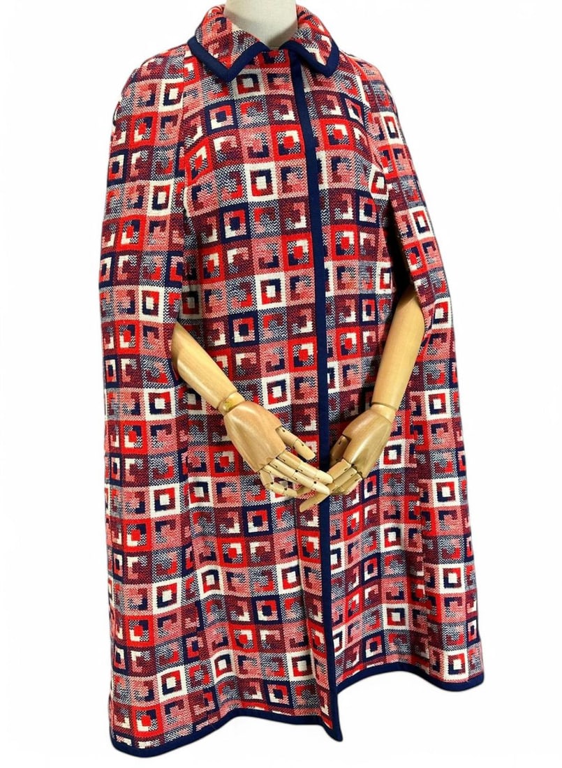 1960's Geometric Wool Cape, Manner Of Bonnie Cashin (1 of 8)
