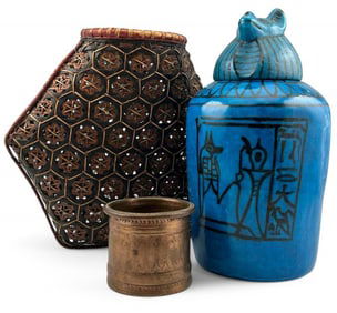 Grouping Of Ethnic Items, Including Metropolitan Museum Of Art Faience Canopic Jar