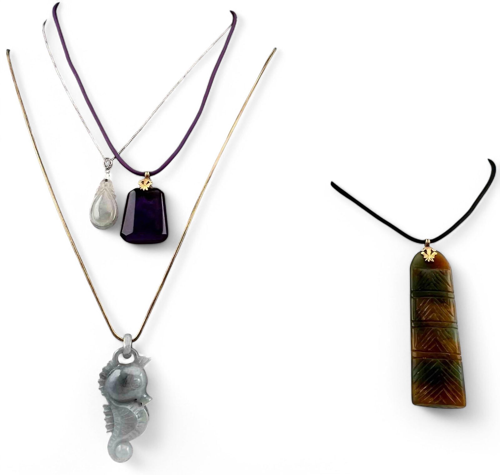 Four Chinese Carved Jade & Amethyst Necklaces (1 of 20)