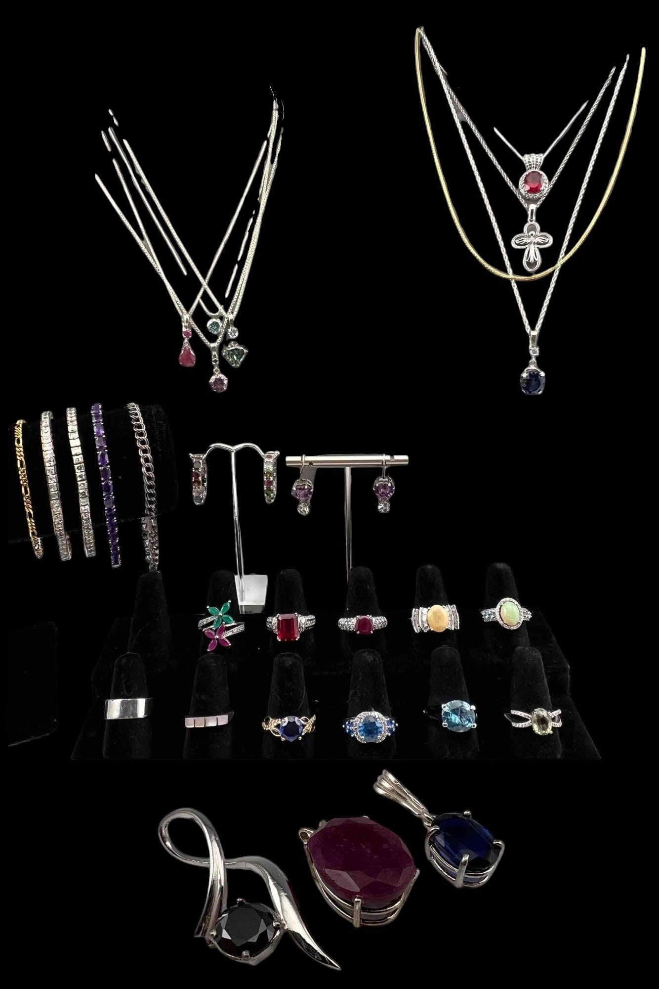 Lot Of Sterling Silver Jewelry, Many Gem Set Pieces (1 of 20)