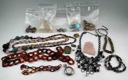 Lot Of Vintage & Antique Costume Jewelry And Jewelry Making Supplies
