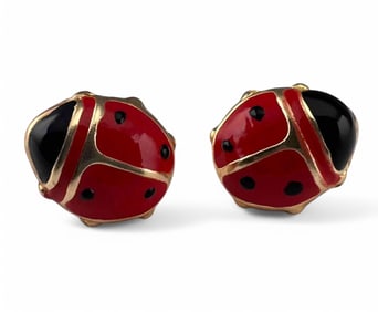 14K Enamel Ladybug Earrings
