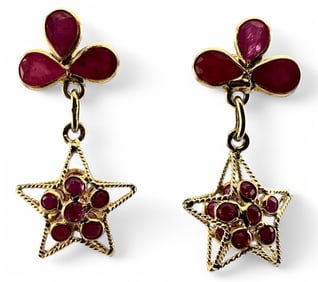 14K Ruby Star Earrings