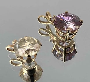 Two 14K Pink & White Moissanite Pendants