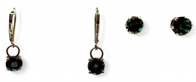 Two Pairs 14K Green Andesine Earrings