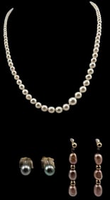 14K Pearl Necklace & Earrings